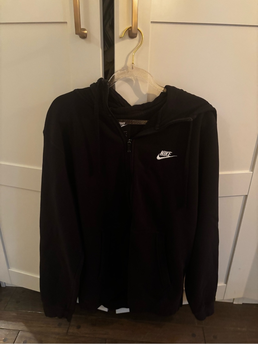 Nike Black Full Zip Hoodie with White Swoosh Tag Activewear Loungewear